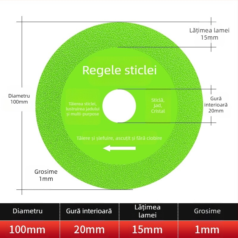 Disc diamantat ultraușor pentru sticlă, ceramică, jad și plăci – brazare, model 100-15, Jidu