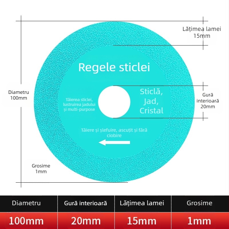 Disc diamantat ultraușor pentru sticlă, ceramică, jad și plăci – brazare, model 100-15, Jidu
