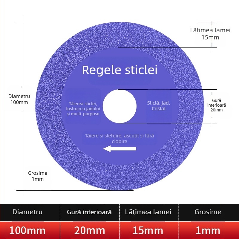 Disc diamantat ultraușor pentru sticlă, ceramică, jad și plăci – brazare, model 100-15, Jidu