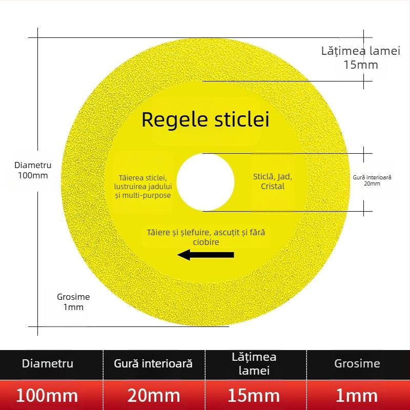 Disc diamantat ultraușor pentru sticlă, ceramică, jad și plăci – brazare, model 100-15, Jidu