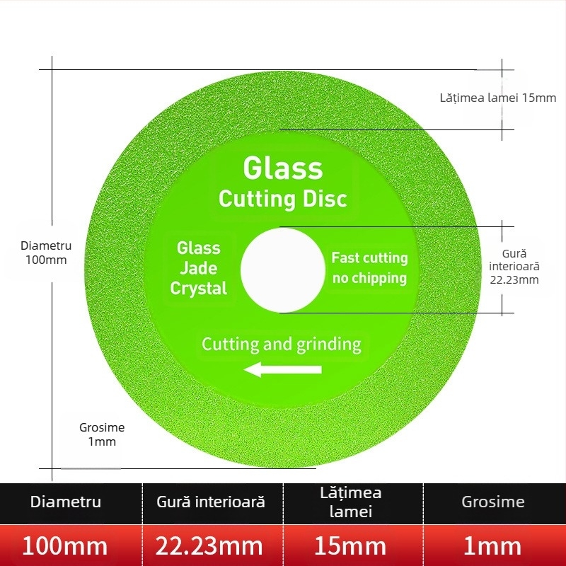 Disc diamantat ultraușor pentru sticlă, ceramică, jad și plăci – brazare, model 100-15, Jidu