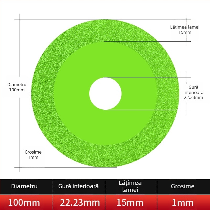 Disc diamantat ultraușor pentru sticlă, ceramică, jad și plăci – brazare, model 100-15, Jidu