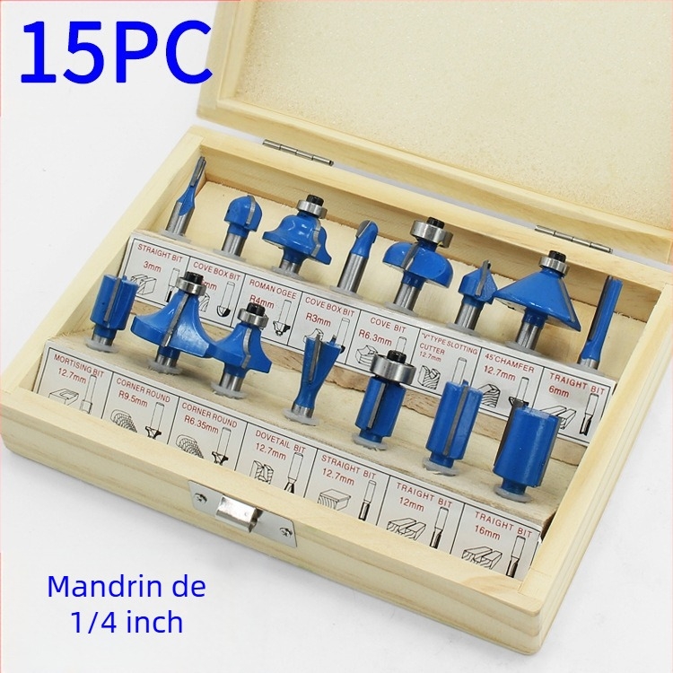 Freză pentru lemn cu cap Bakelit, set 12 buc./15 buc.