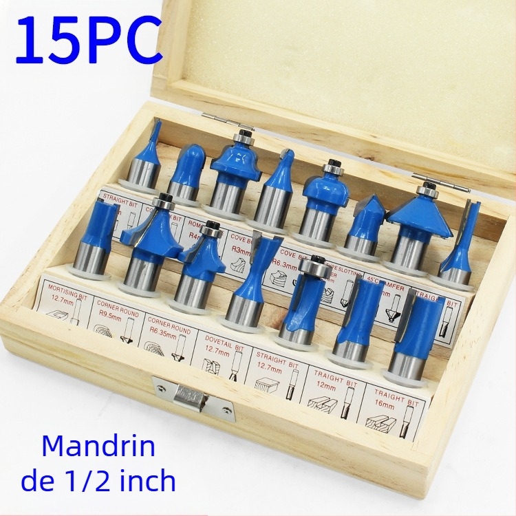 Freză pentru lemn cu cap Bakelit, set 12 buc./15 buc.