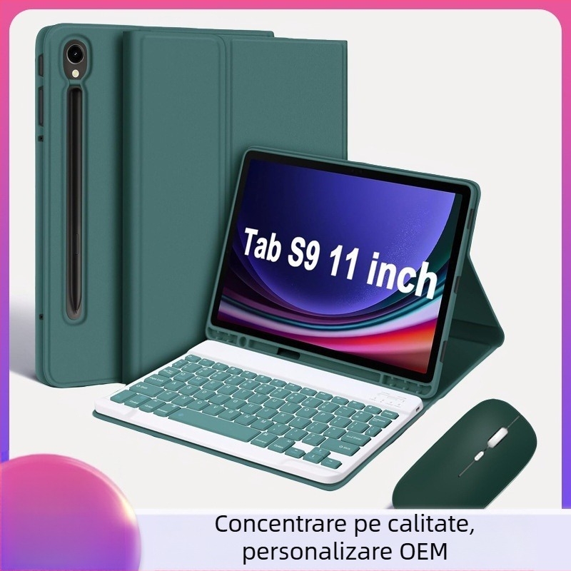 Carcasa de protecție pentru tabletă Samsung A9/A8 cu tastatură Bluetooth detașabilă S9FE și mouse S6 Lite (TPU, husă din piele, suport, anti-uzură, anti-cadere)