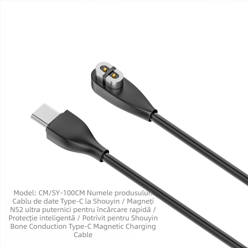 Cablu magnetic de încărcare pentru căști Bluetooth cu conductivitate osoasă (interfață USB-A/ USB-C; compatibil cu Shaoyin AS800/S803/S810; model Bsw-AS800; marcă Besivo/Baisiwo)