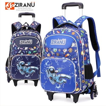 Rucsac unisex pentru școala primară, din poliester, rezistent la uzură, cu roată cu sens unic