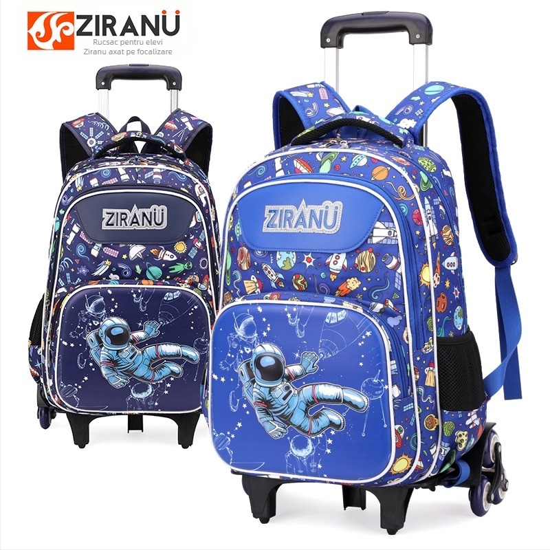 Rucsac unisex pentru școala primară, din poliester, rezistent la uzură, cu roată cu sens unic