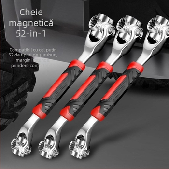 Set de chei cu soclu, din oțel crom-vanadiu, finisaj cromat lucios, instrumente multifuncționale 52 în 1 și 48 în 1, greutate 450 g
