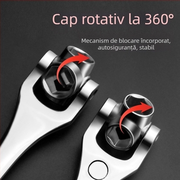 Set de chei cu soclu, din oțel crom-vanadiu, finisaj cromat lucios, instrumente multifuncționale 52 în 1 și 48 în 1, greutate 450 g