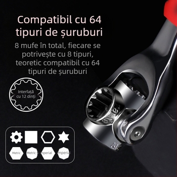 Set de chei cu soclu, din oțel crom-vanadiu, finisaj cromat lucios, instrumente multifuncționale 52 în 1 și 48 în 1, greutate 450 g