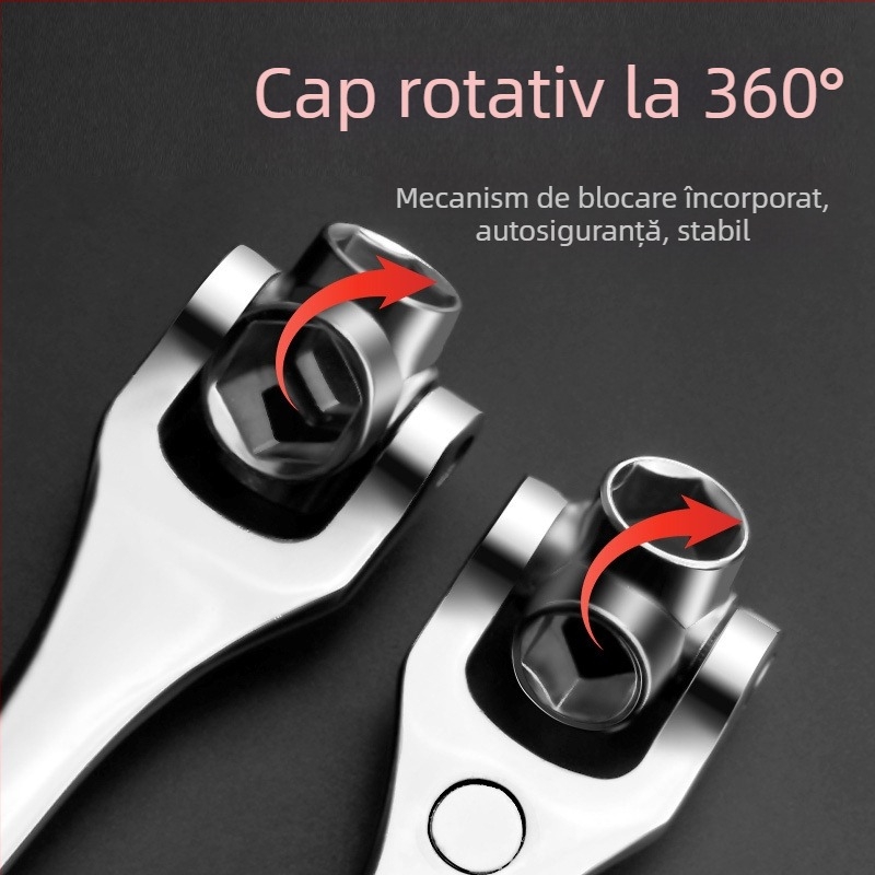 Set de chei cu soclu, din oțel crom-vanadiu, finisaj cromat lucios, instrumente multifuncționale 52 în 1 și 48 în 1, greutate 450 g