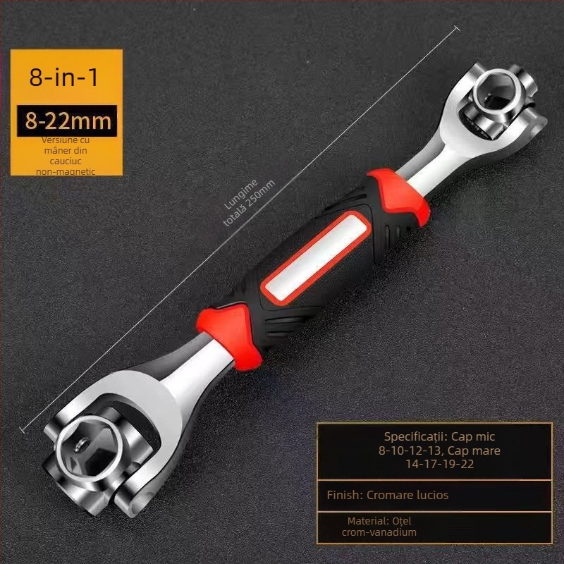 Set de chei cu soclu, din oțel crom-vanadiu, finisaj cromat lucios, instrumente multifuncționale 52 în 1 și 48 în 1, greutate 450 g