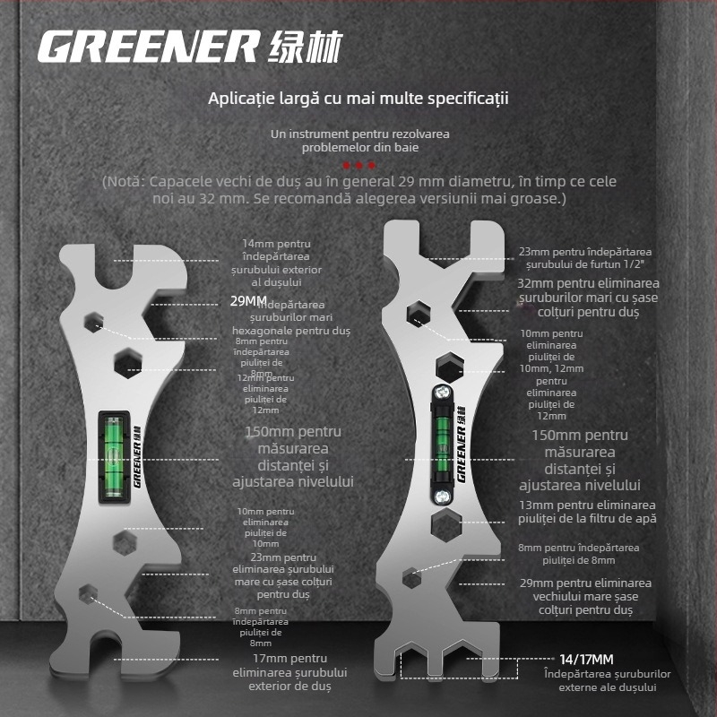 Greener cheie multifuncțională pentru baie și duș – oțel inoxidabil