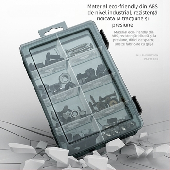 Cutie din plastic pentru piese cu mai multe compartimente și pereți întăriți, separatoare detașabile pentru șuruburi, burghie și componente electronice