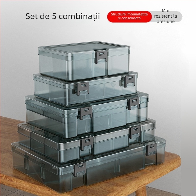Cutie din plastic pentru piese cu mai multe compartimente și pereți întăriți, separatoare detașabile pentru șuruburi, burghie și componente electronice