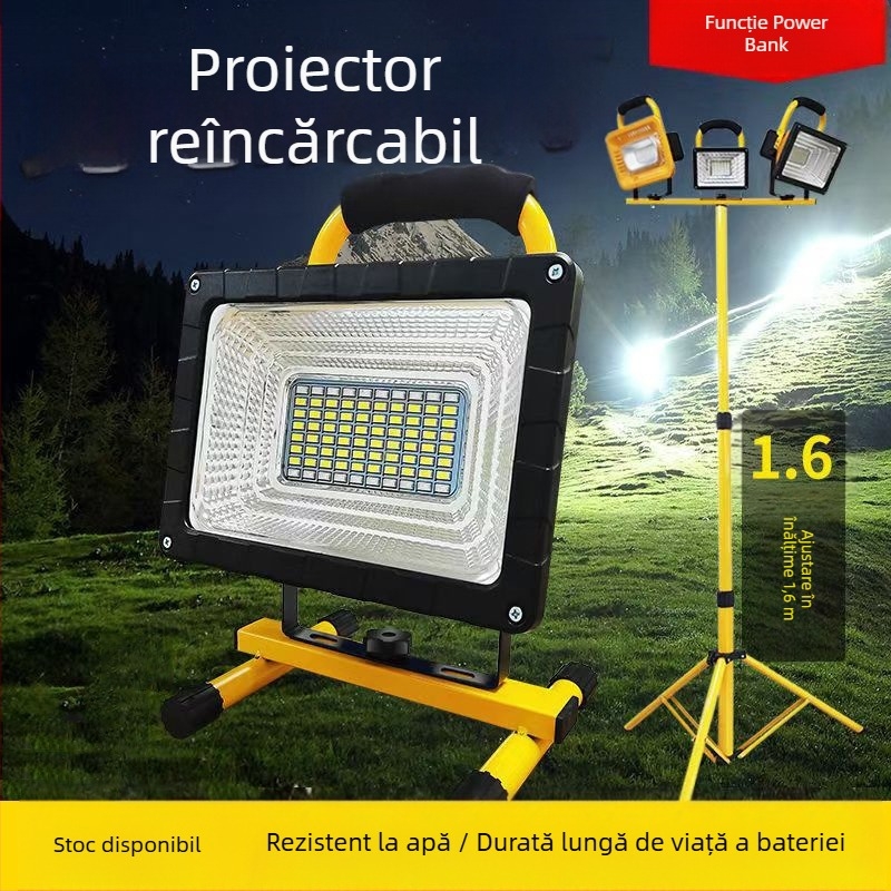 Lumină de camping de urgență, design rucsac pliabil, 50-300W, 48 LED, IP54