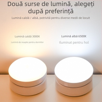 Lumină de noapte LED cu senzor de mișcare, rotire la 360°, montaj magnetic, baterie reîncărcabilă (360° rotație, senzor de mișcare, LED, baterie reîncărcabilă, montaj magnetic)