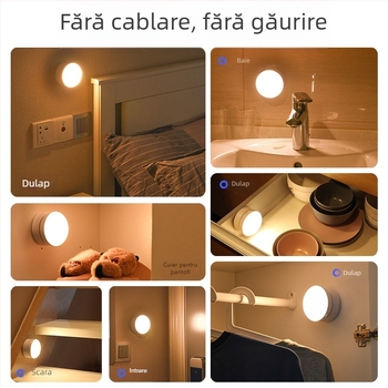 Lumină de noapte LED cu senzor de mișcare, rotire la 360°, montaj magnetic, baterie reîncărcabilă (360° rotație, senzor de mișcare, LED, baterie reîncărcabilă, montaj magnetic)