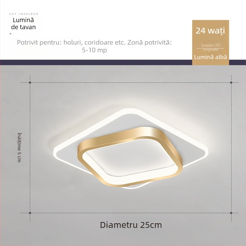 Plafonier LED Nordic pentru coridor și antreu, corp din fier, abajur din acril, acoperire 5–10 m²