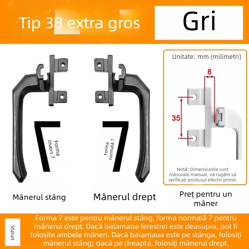 Mâner de fereastră – design modern minimalist, modelul 050, material: aliaj de zinc