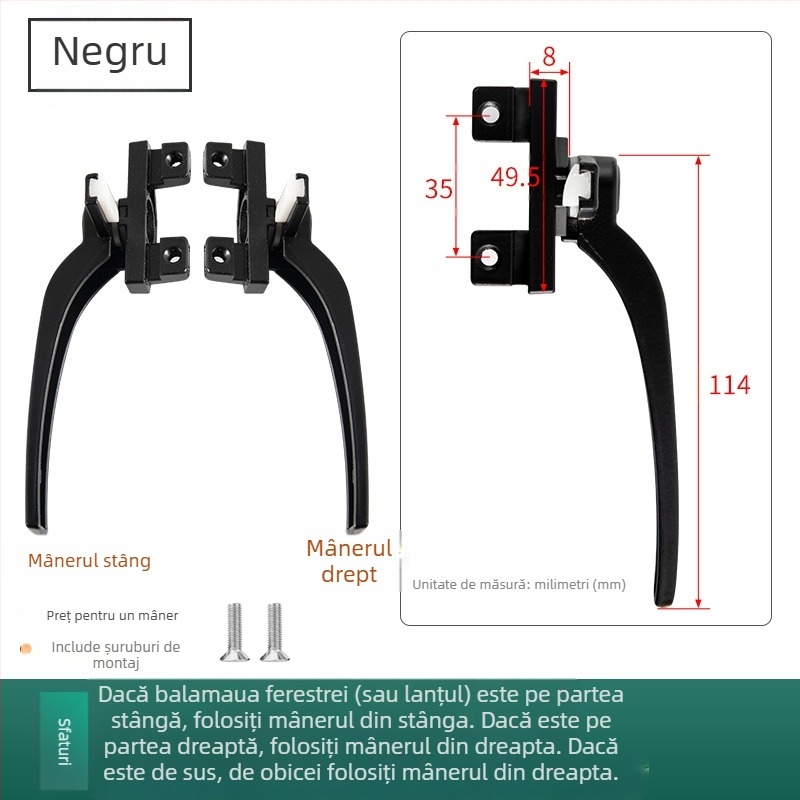 Mâner de fereastră – design modern minimalist, modelul 050, material: aliaj de zinc