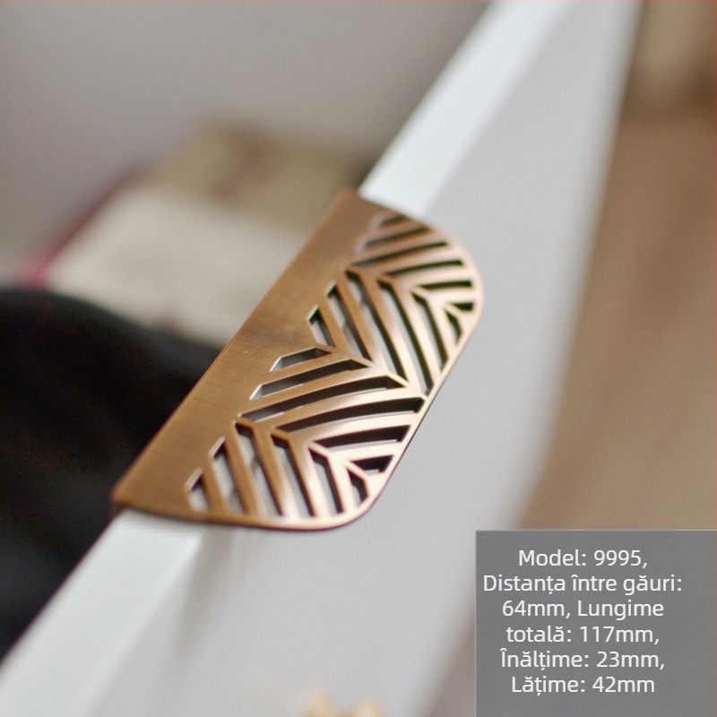 Maner ascuns pentru dulap, în formă de frunză, din aliaj de zinc, finisaj electroplacat, model 9995, Jiaao