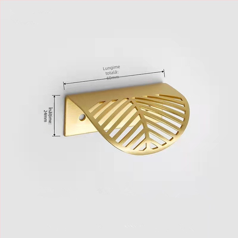 Maner ascuns pentru dulap, în formă de frunză, din aliaj de zinc, finisaj electroplacat, model 9995, Jiaao