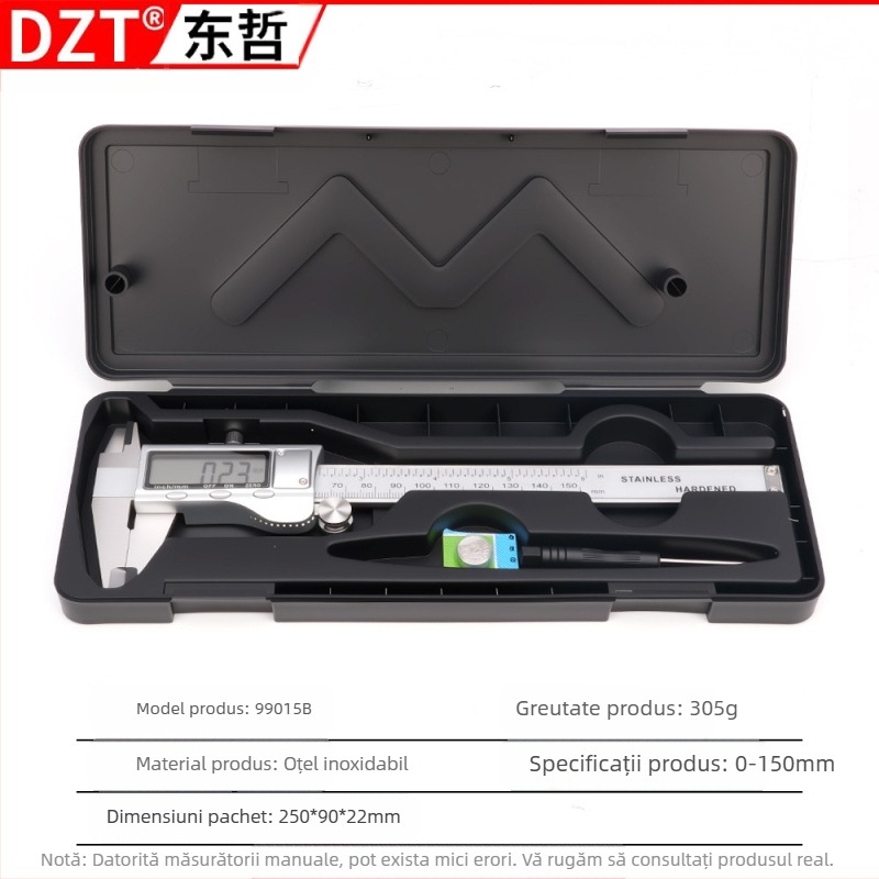 Caliper digital din oțel inoxidabil, cu scară duală metrică și inci, precizie înaltă, clasă industrială