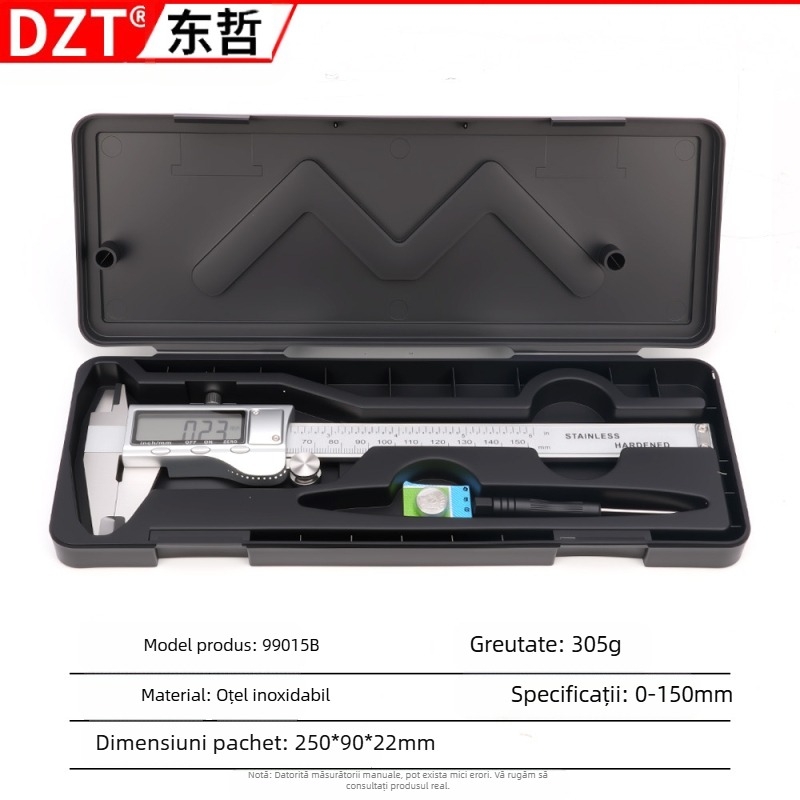 Caliper digital din oțel inoxidabil, cu scară duală metrică și inci, precizie înaltă, clasă industrială