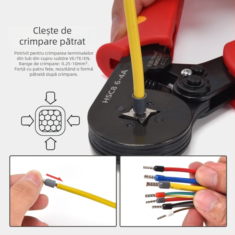 SANJIANG Clește pentru terminale tubulare cu ratchet – design economisire efort, 45# oțel, 670 g