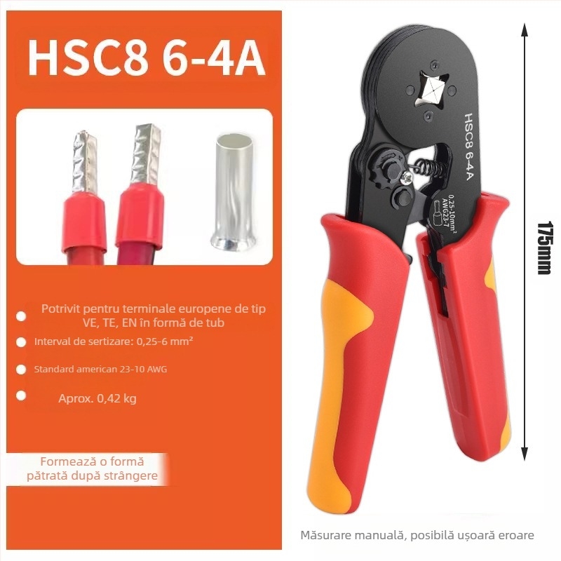SANJIANG Clește pentru terminale tubulare cu ratchet – design economisire efort, 45# oțel, 670 g