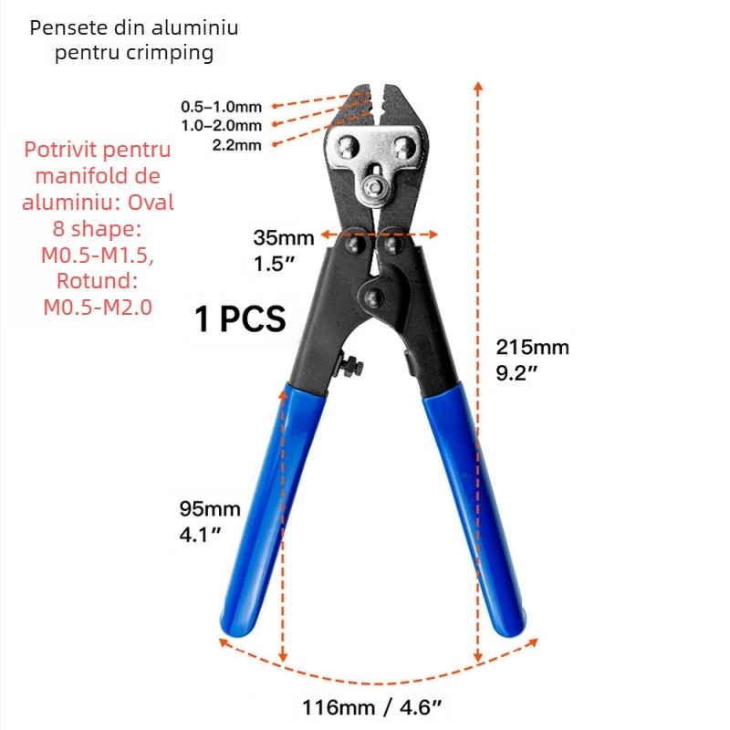 Unealtă de sertizare pentru cablu din sârmă cu încuietoare din aluminiu, formă de 8, economie de efort, M2.0