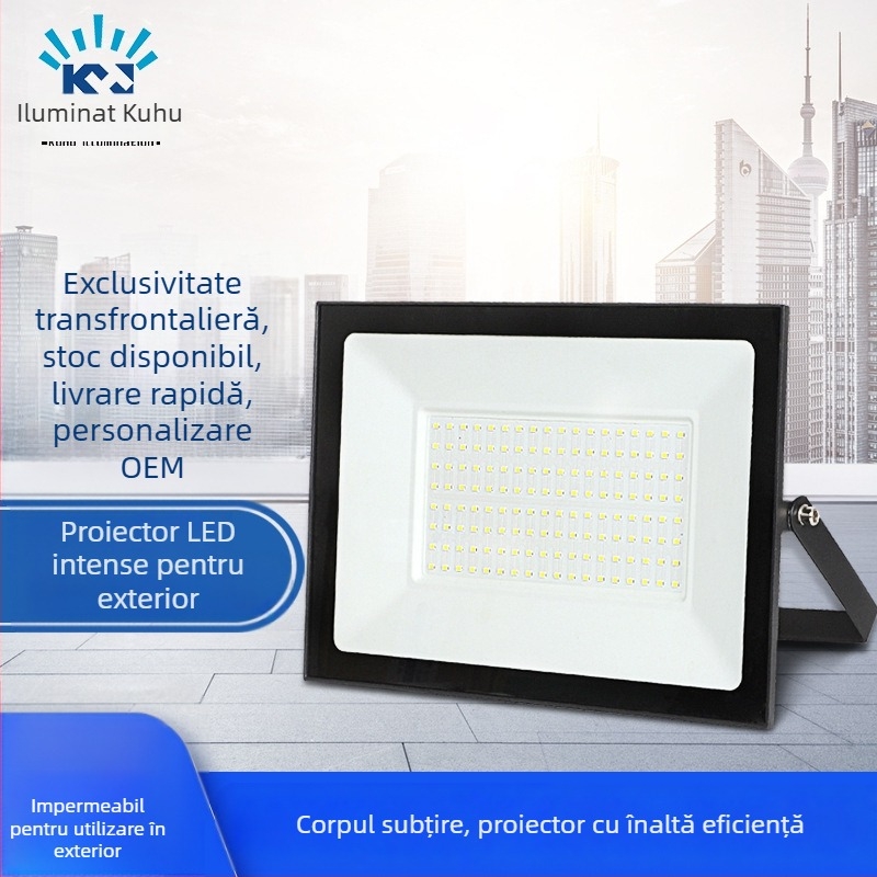 Proiector LED fără ramă pentru exterior, 50W/100W/200W, IP65, 220V, carcasă din aluminiu