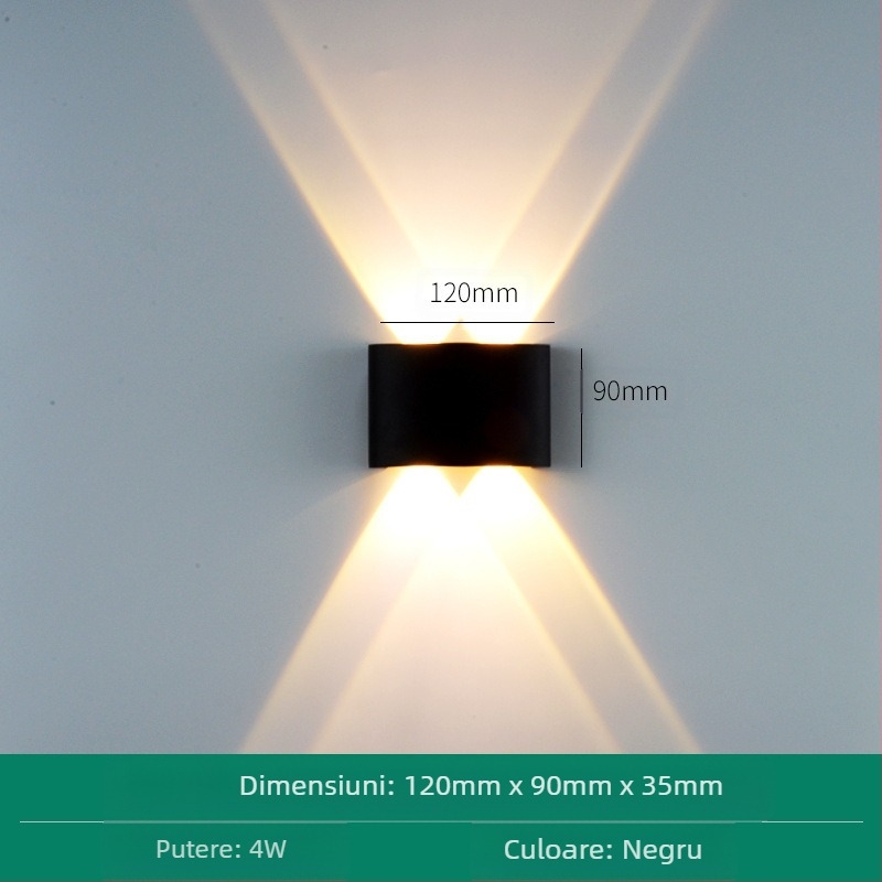 Lampa de perete LED rezistentă la apă, cu capete duble, fascicul sus-jos, 6 LED-uri, carcasă din aluminiu, IP65, 85-265V, CRI 90