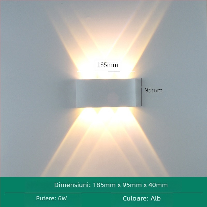 Lampa de perete LED rezistentă la apă, cu capete duble, fascicul sus-jos, 6 LED-uri, carcasă din aluminiu, IP65, 85-265V, CRI 90