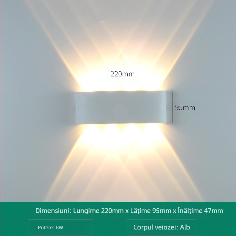 Lampa de perete LED rezistentă la apă, cu capete duble, fascicul sus-jos, 6 LED-uri, carcasă din aluminiu, IP65, 85-265V, CRI 90