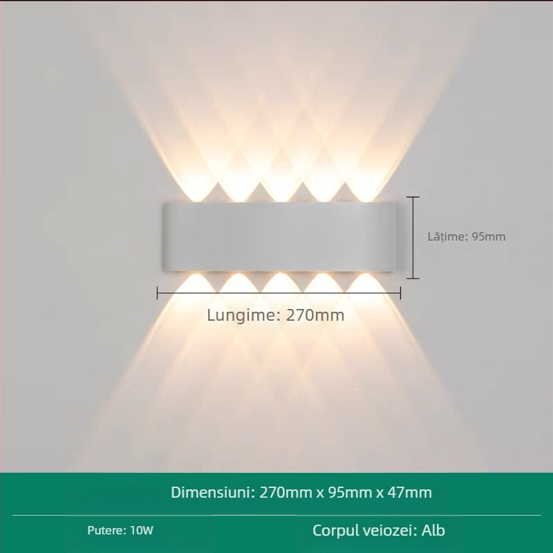 Lampa de perete LED rezistentă la apă, cu capete duble, fascicul sus-jos, 6 LED-uri, carcasă din aluminiu, IP65, 85-265V, CRI 90