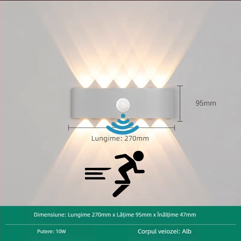 Lampa de perete LED rezistentă la apă, cu capete duble, fascicul sus-jos, 6 LED-uri, carcasă din aluminiu, IP65, 85-265V, CRI 90