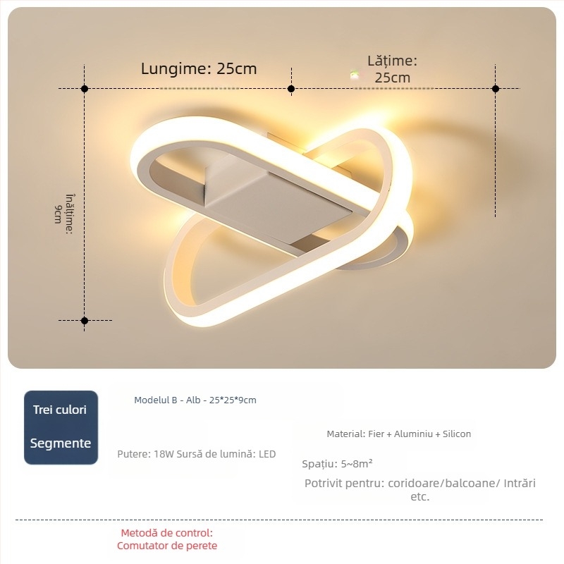 Lampă de plafon în stil Nordic cu LED, 220V, potrivită pentru holuri și intrări, corp din fier, abajur ABS.