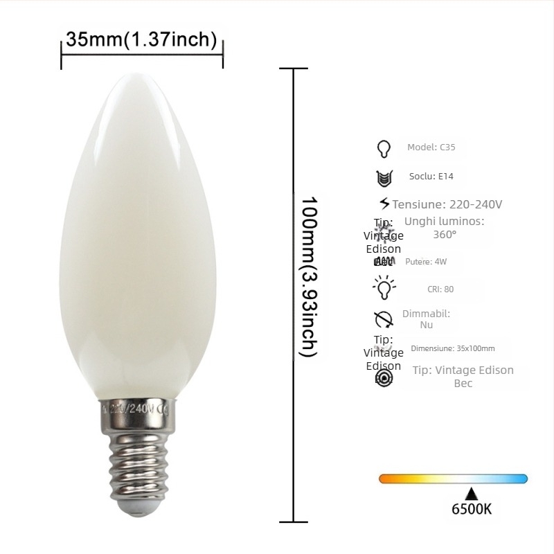 Lampa LED în stil Edison, model G45, soclu E27/E26, 220V, CRI > 90