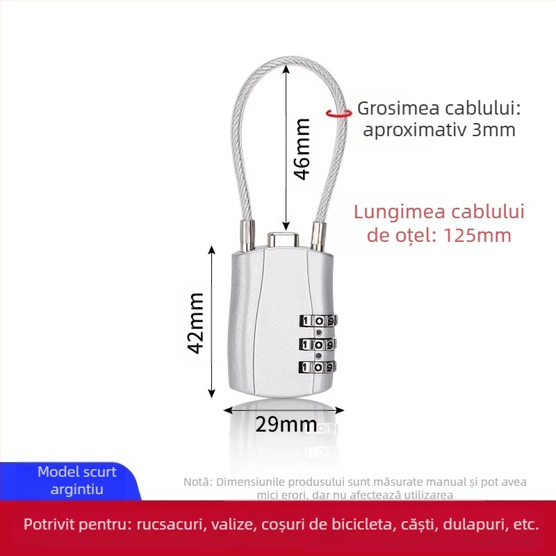 Lacăt cu cod – cablu din oțel, metal, impermeabil, rezistent la rugină