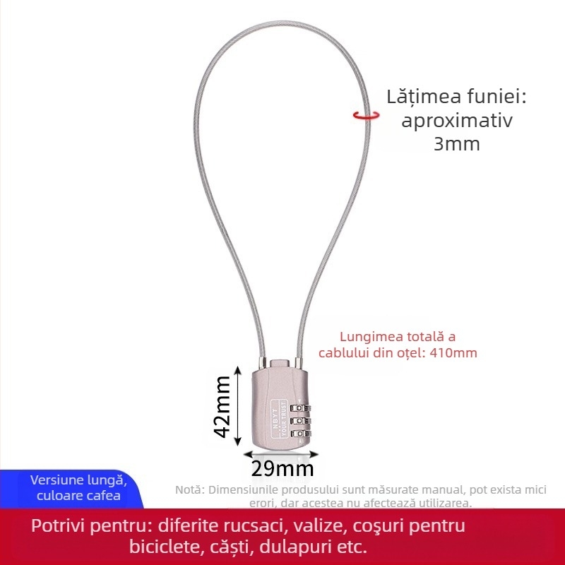 Lacăt cu cod – cablu din oțel, metal, impermeabil, rezistent la rugină