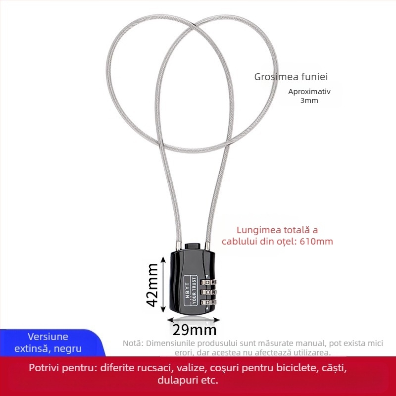 Lacăt cu cod – cablu din oțel, metal, impermeabil, rezistent la rugină