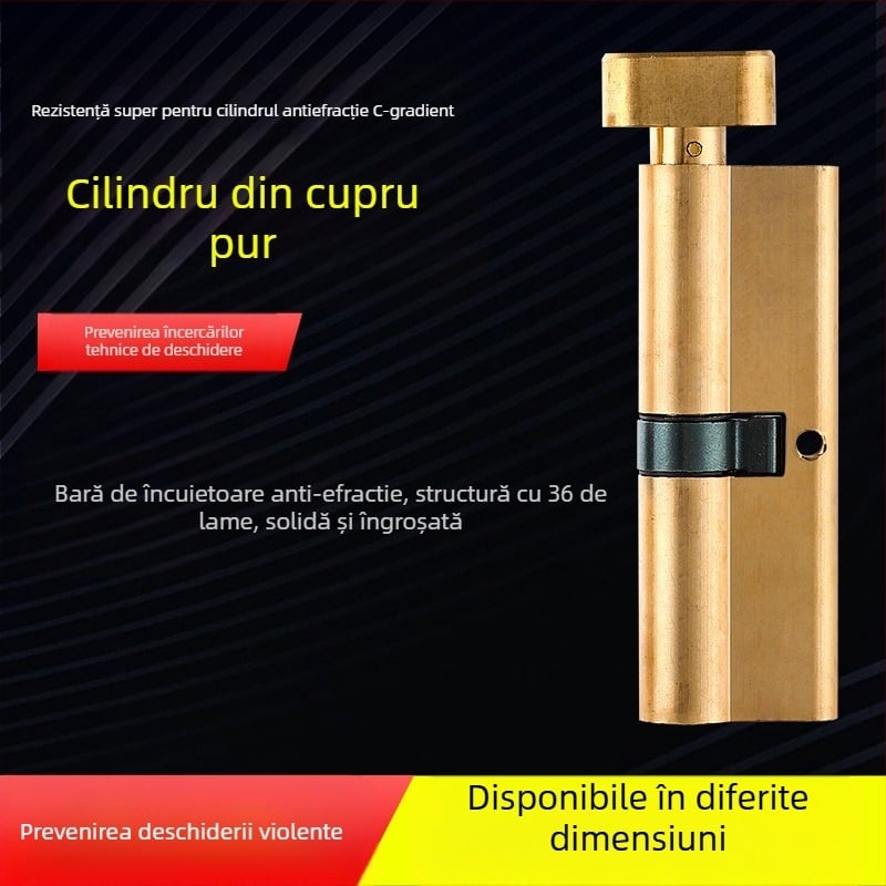 cilindru încuietoare PH-668, construcție din aliaj de cupru/zinc/aluminiu, Brand Flat Ring, pentru uși interioare, stil modern minimalist