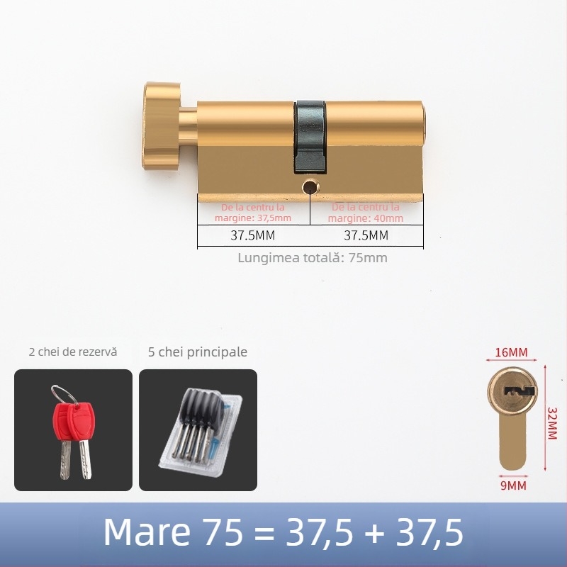 cilindru încuietoare PH-668, construcție din aliaj de cupru/zinc/aluminiu, Brand Flat Ring, pentru uși interioare, stil modern minimalist