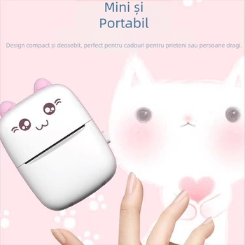 Printer portabil de etichete pentru greșeli la teme — imprimantă termică Bluetooth/USB, format 75×30 mm, capacitate hârtie 57×25 mm, suport aplicație
