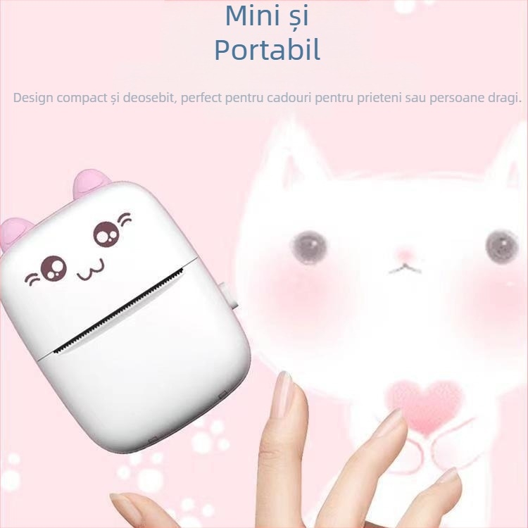 Printer portabil de etichete pentru greșeli la teme — imprimantă termică Bluetooth/USB, format 75×30 mm, capacitate hârtie 57×25 mm, suport aplicație