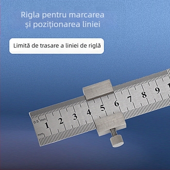 Riglă din oțel inoxidabil cu bloc de poziționare și limită – pentru tâmplărie, scară metrică și inci