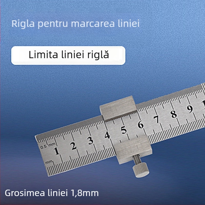 Riglă din oțel inoxidabil cu bloc de poziționare și limită – pentru tâmplărie, scară metrică și inci